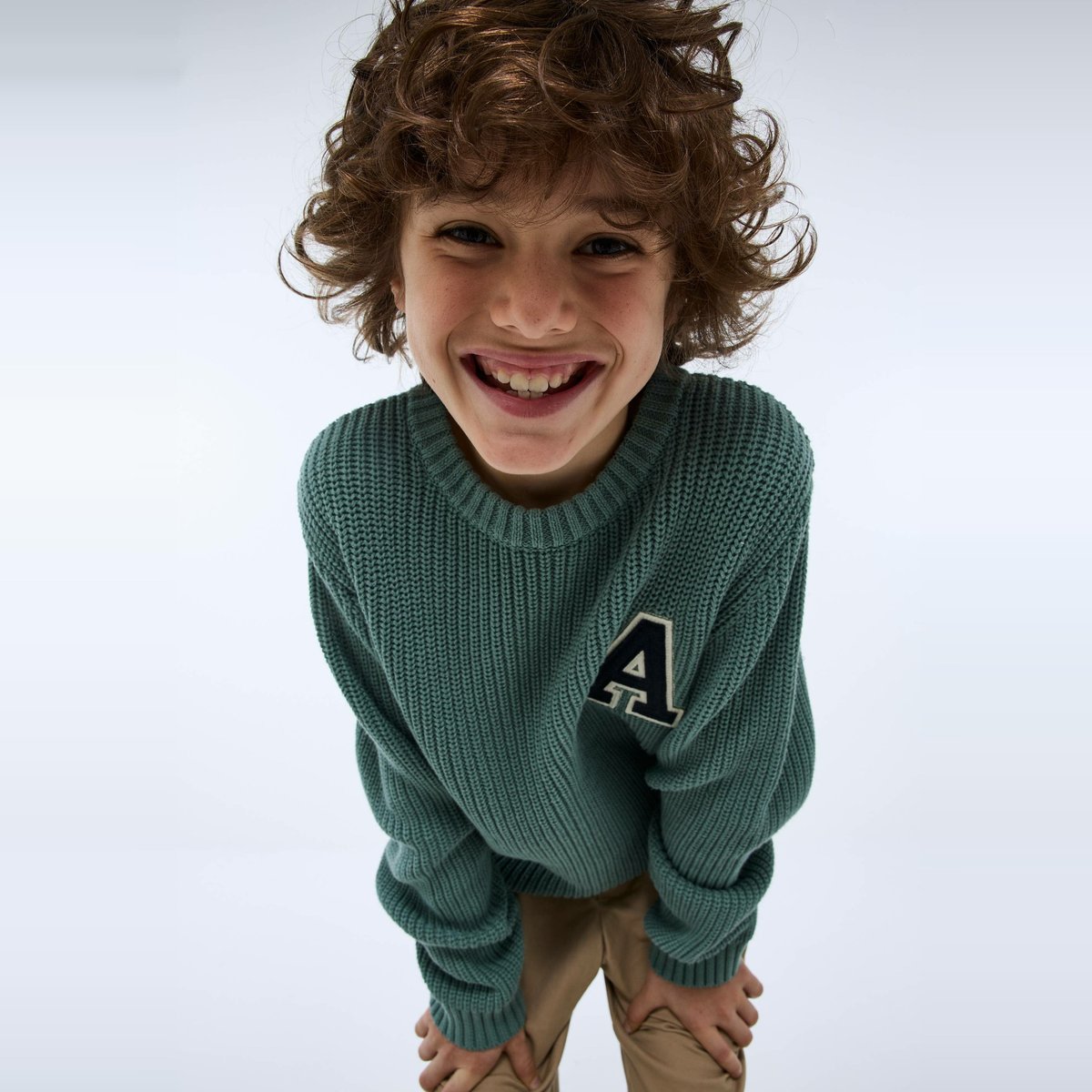 Pull maille avec patch en coton lagune, MONOPRIX