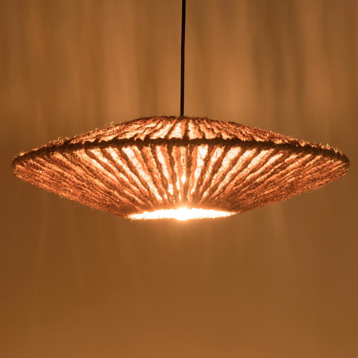 Suspension cymbale 60x60cm en fibre de coco et teck recyclé FOLELLI marron, PIER IMPORT