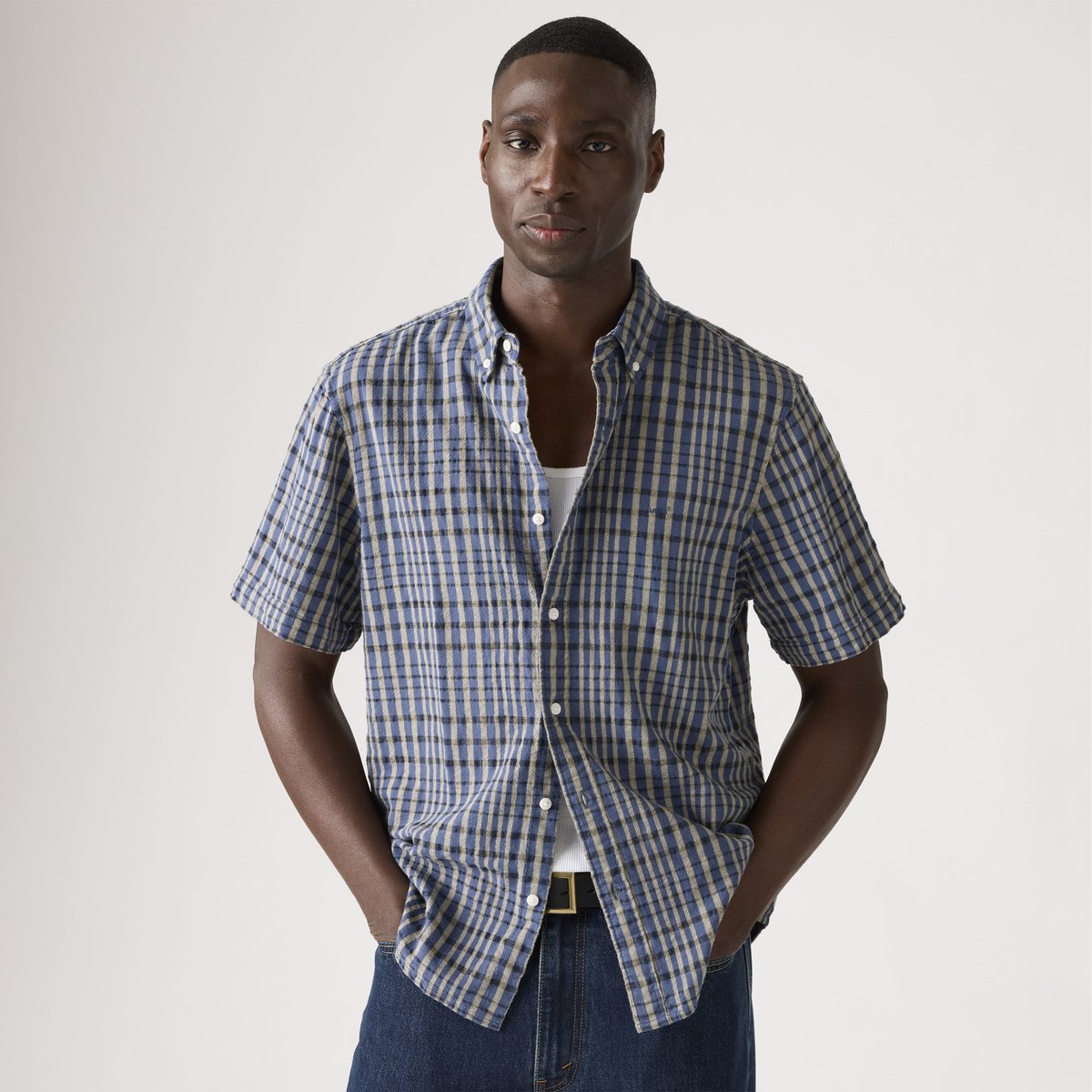 Chemise manche courte Authentic bleu - kesey plaid vintage indigo, LEVI'S