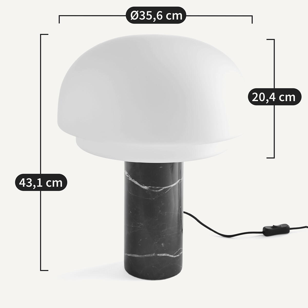 Lampe à poser, en opaline et marbre, hauteur 43,1 cm, AGATHILDA noir, LA REDOUTE INTERIEURS