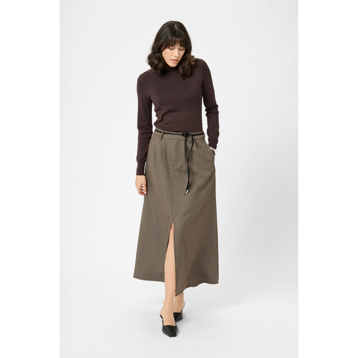 Jupe cintrée beige noir beige/black petit houndstooth, KAFFE