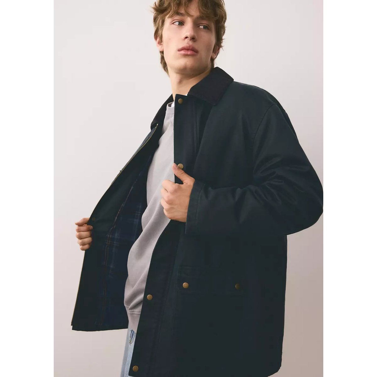 Parka col contrasté bleu marine, MANGO TEEN