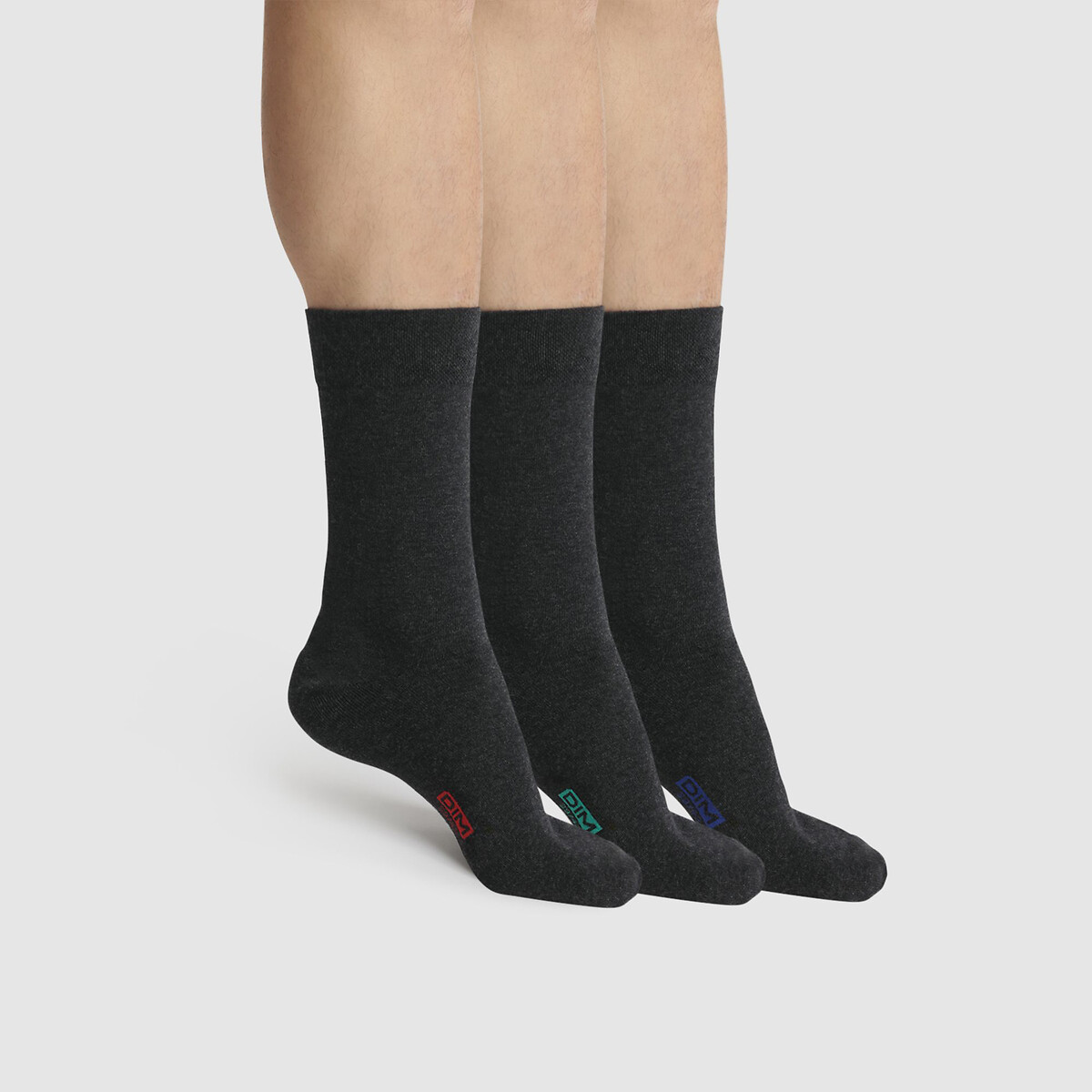 Pack of 3 Pairs Cotton Socks charcoal grey marl, DIM