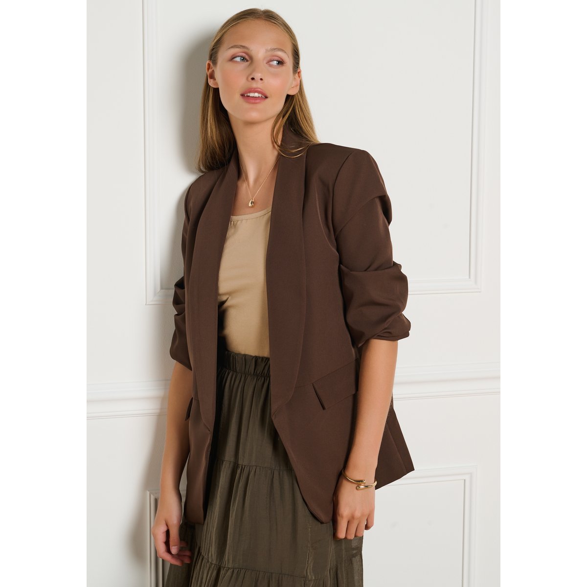 Blazer ouvert brun fonce chocolate, LOLALIZA