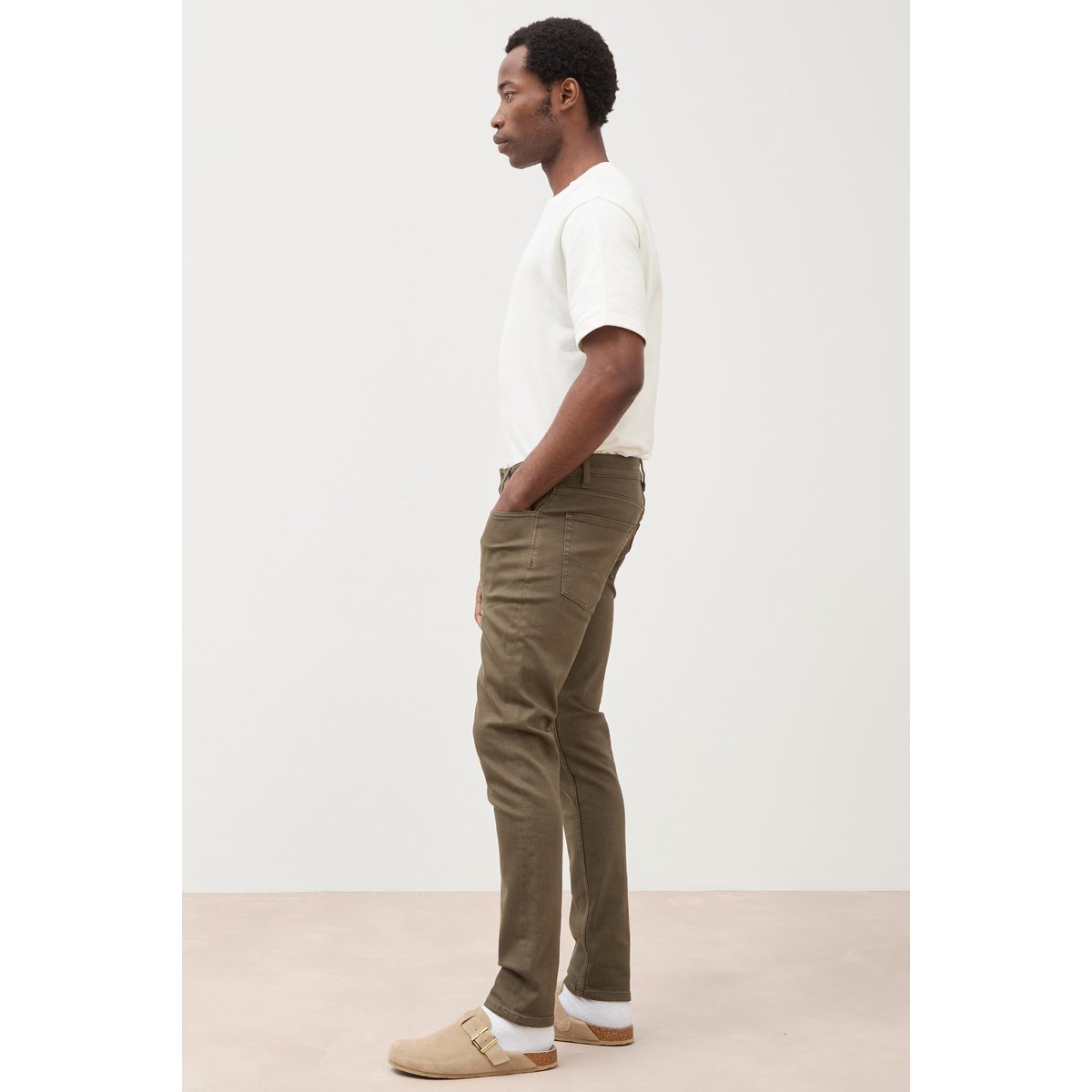 Jeans slim 5 poches vert kaki, BONOBO