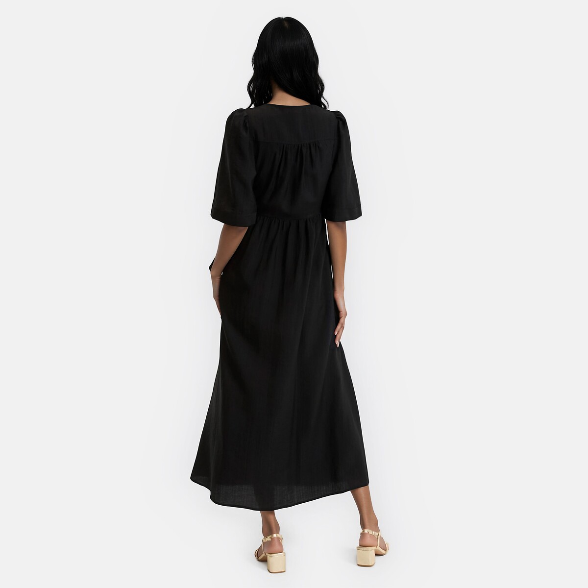 Abito lungo a portafoglio maniche corte nero , LA REDOUTE COLLECTIONS