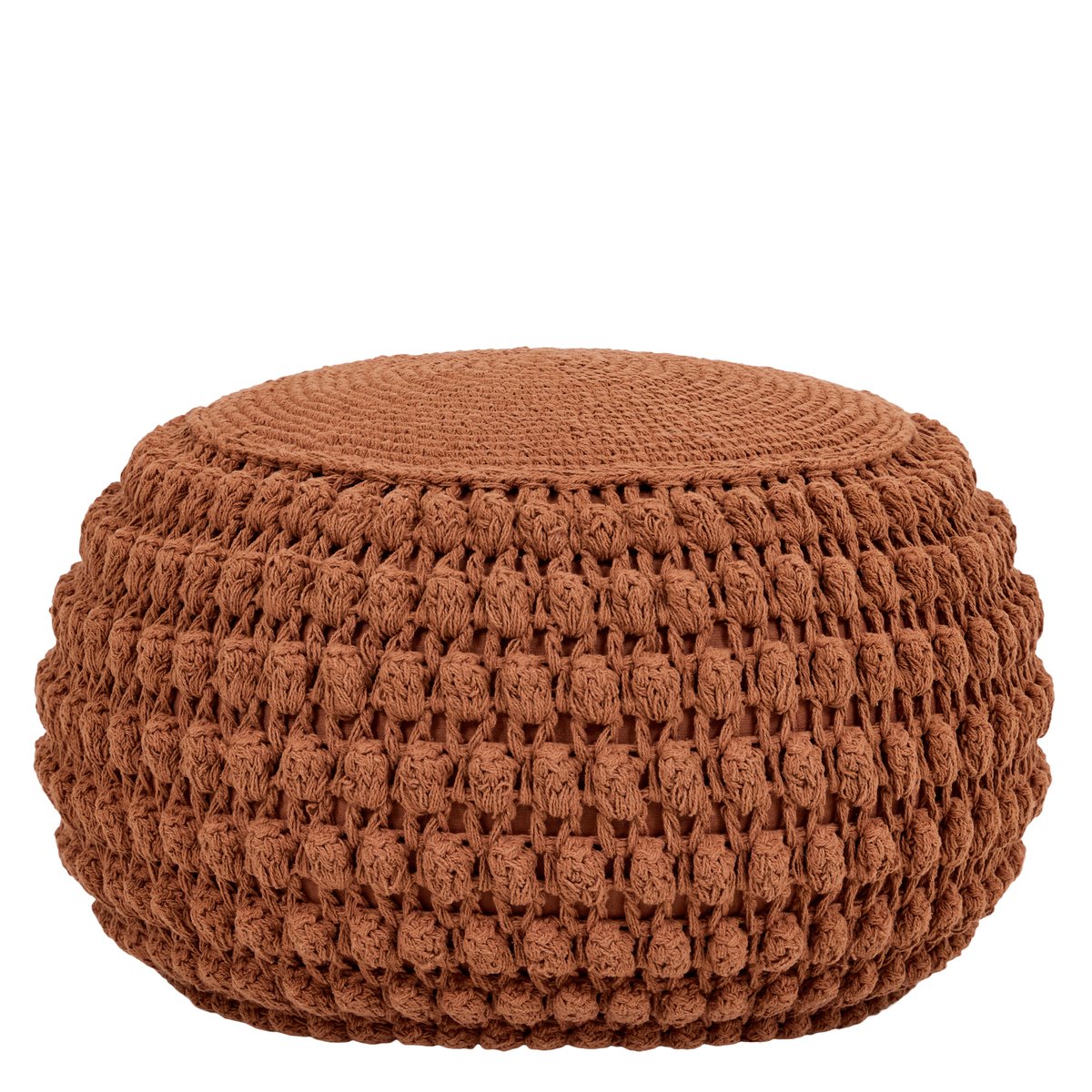 Pouf repose-pieds rond en coton crochet main Oeko-Tex® - RIVA terracotta, ICON