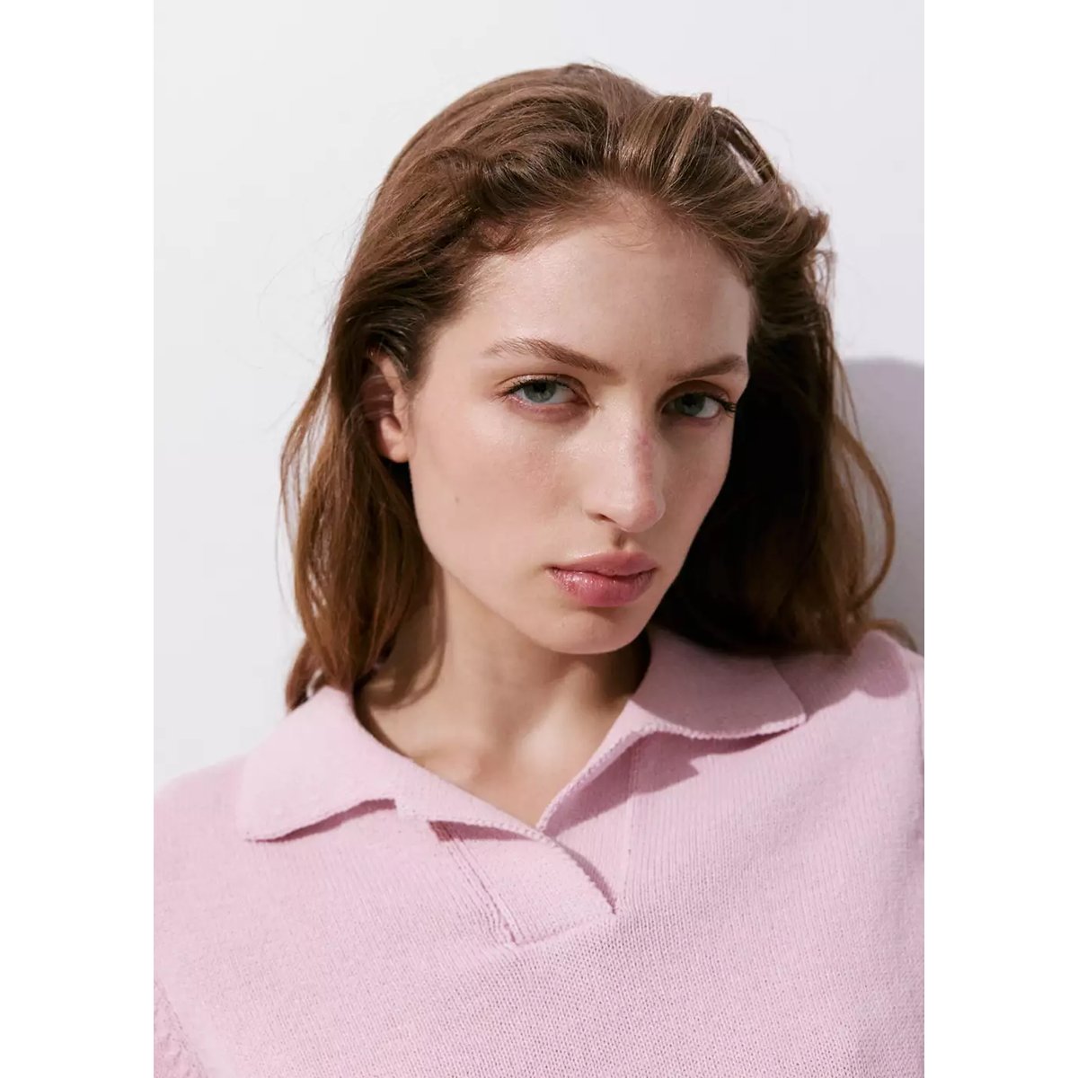 Polo en maille de coton rose, MANGO