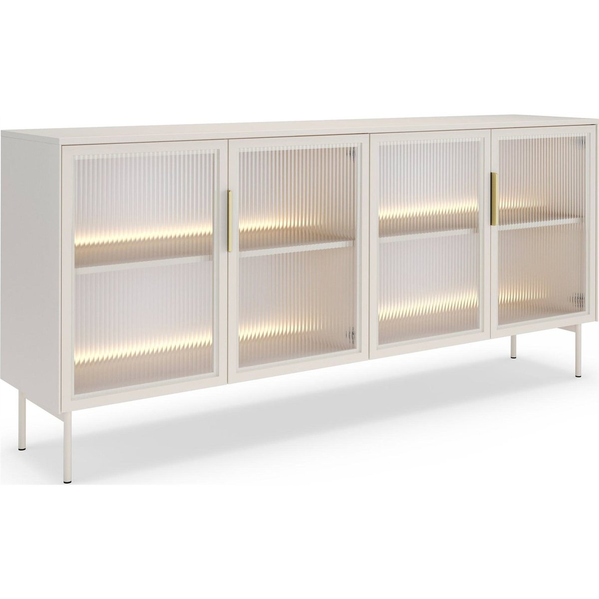 Buffet vitré LUMI 4 portes avec éclairage LED cachemire, RECOLLECTION