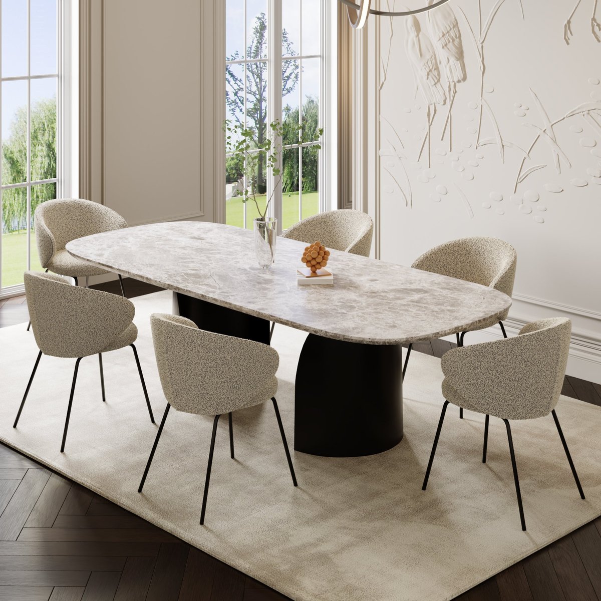 Lot de 2 chaises en tissu bouclette LUNA beige, SIA HOME