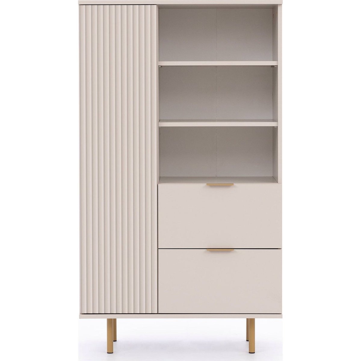Bibliothèque porte rainurée et tiroirs KLAZBY beige grège, RECOLLECTION