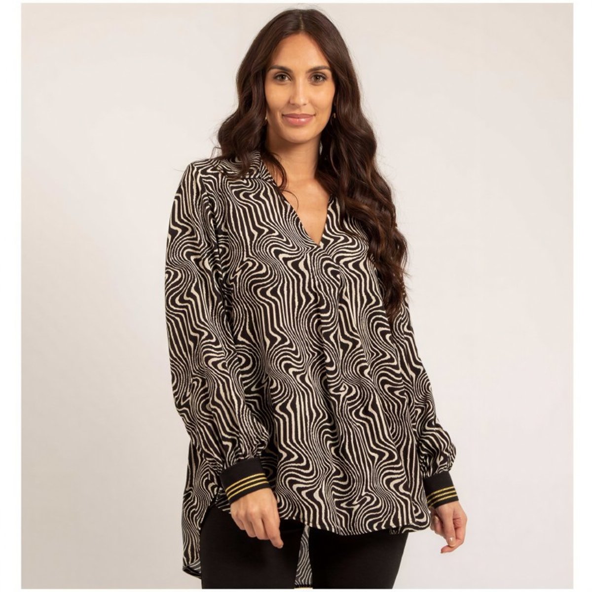 Blouse Fluide Motifs Ozana noir, DONA LISA