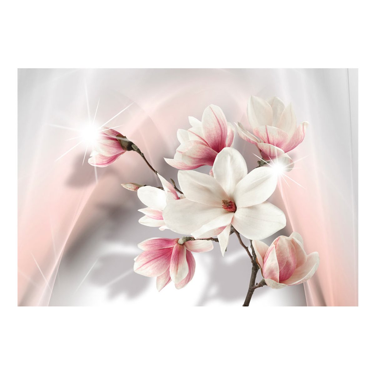 Papier peint intissé panoramique Fleurs White magnolias gris / argent, EDEN