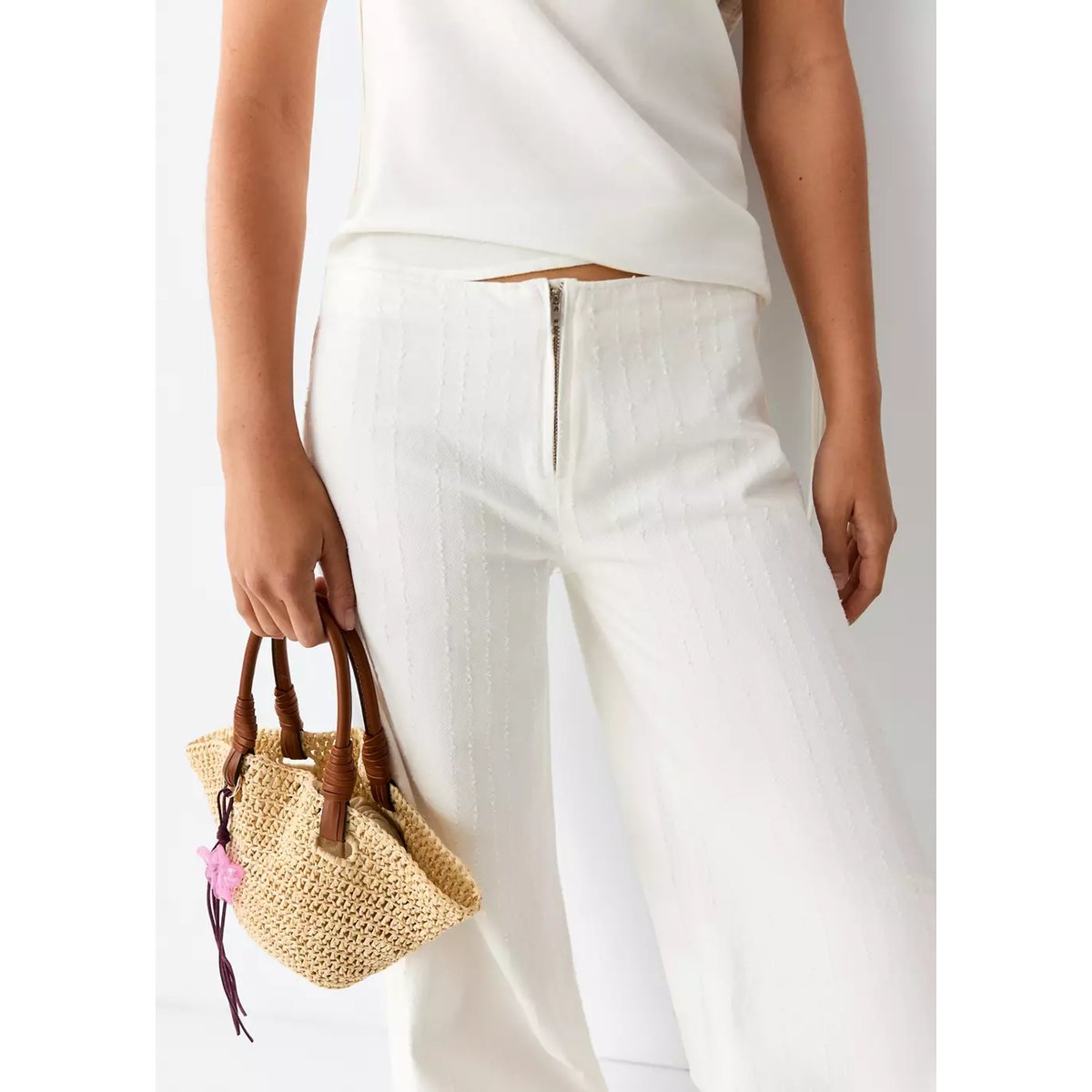 Jean low waist texture à rayures blanc, MANGO TEEN