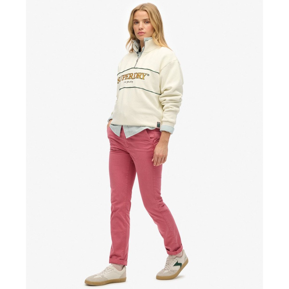 Pantalon chino à taille mi-haute rose mauve, SUPERDRY