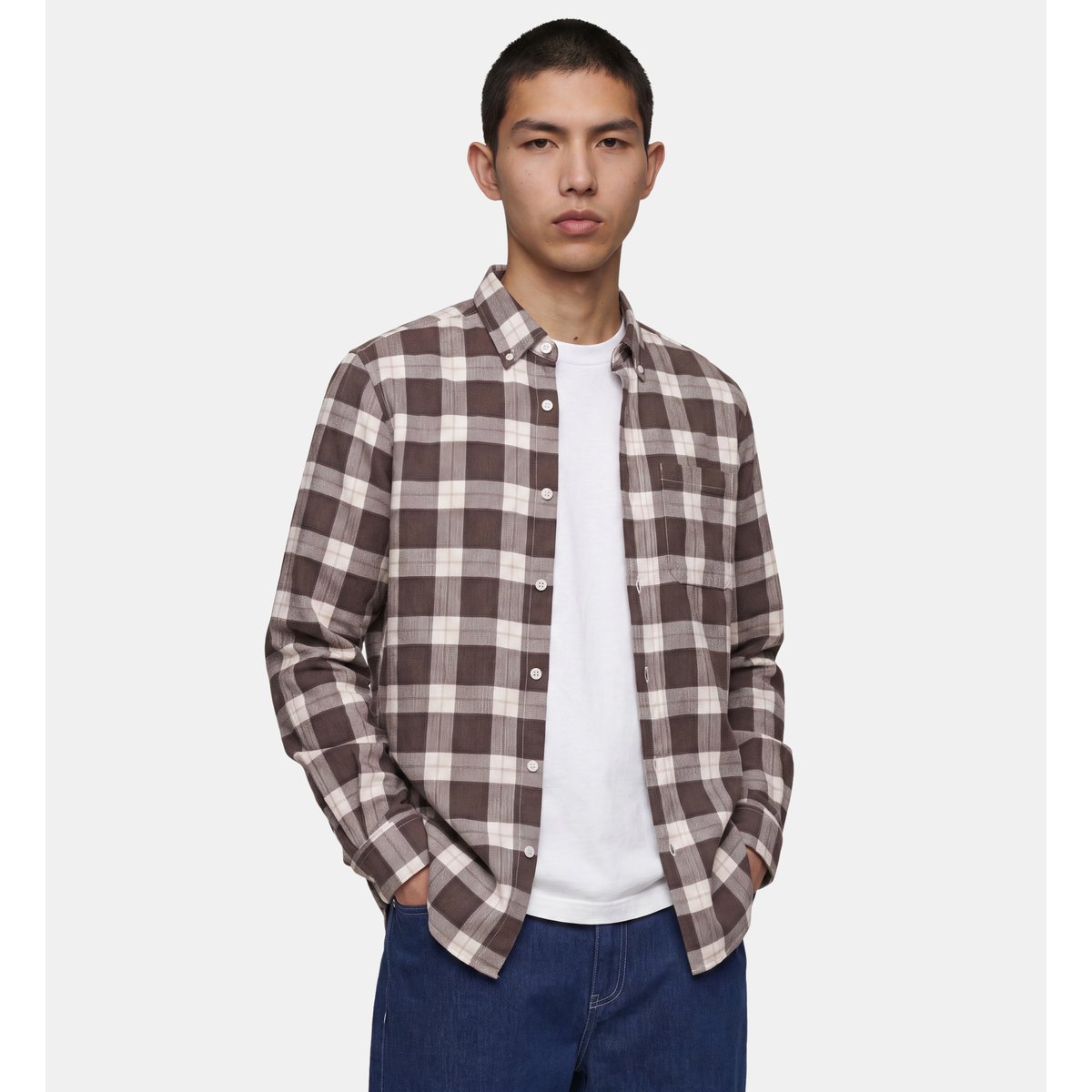 Chemise tisharo 2 manches longues marron et écru, GALERIES LAFAYETTE