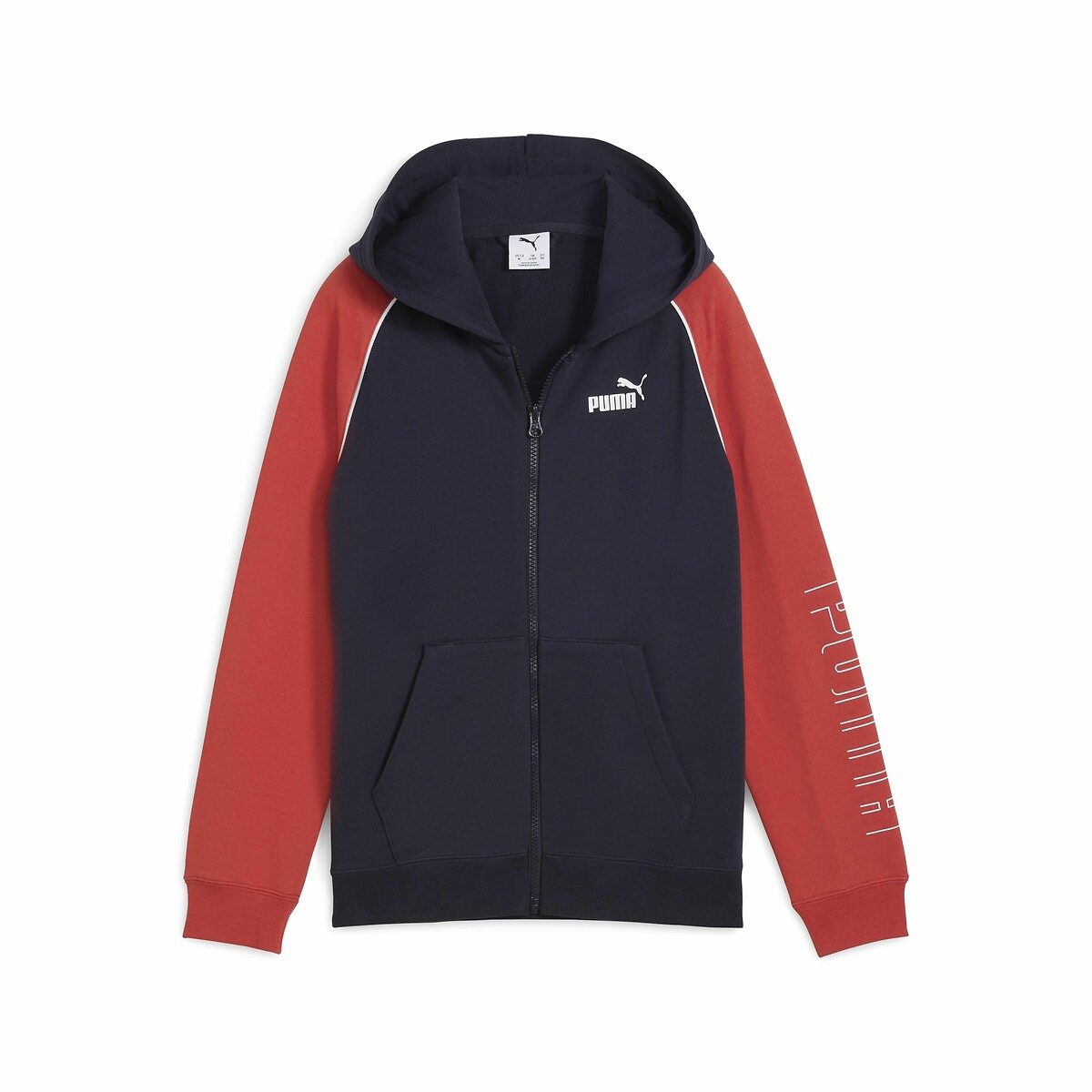 Sweat zippé à capuche en molleton bleu marine/rouge, PUMA