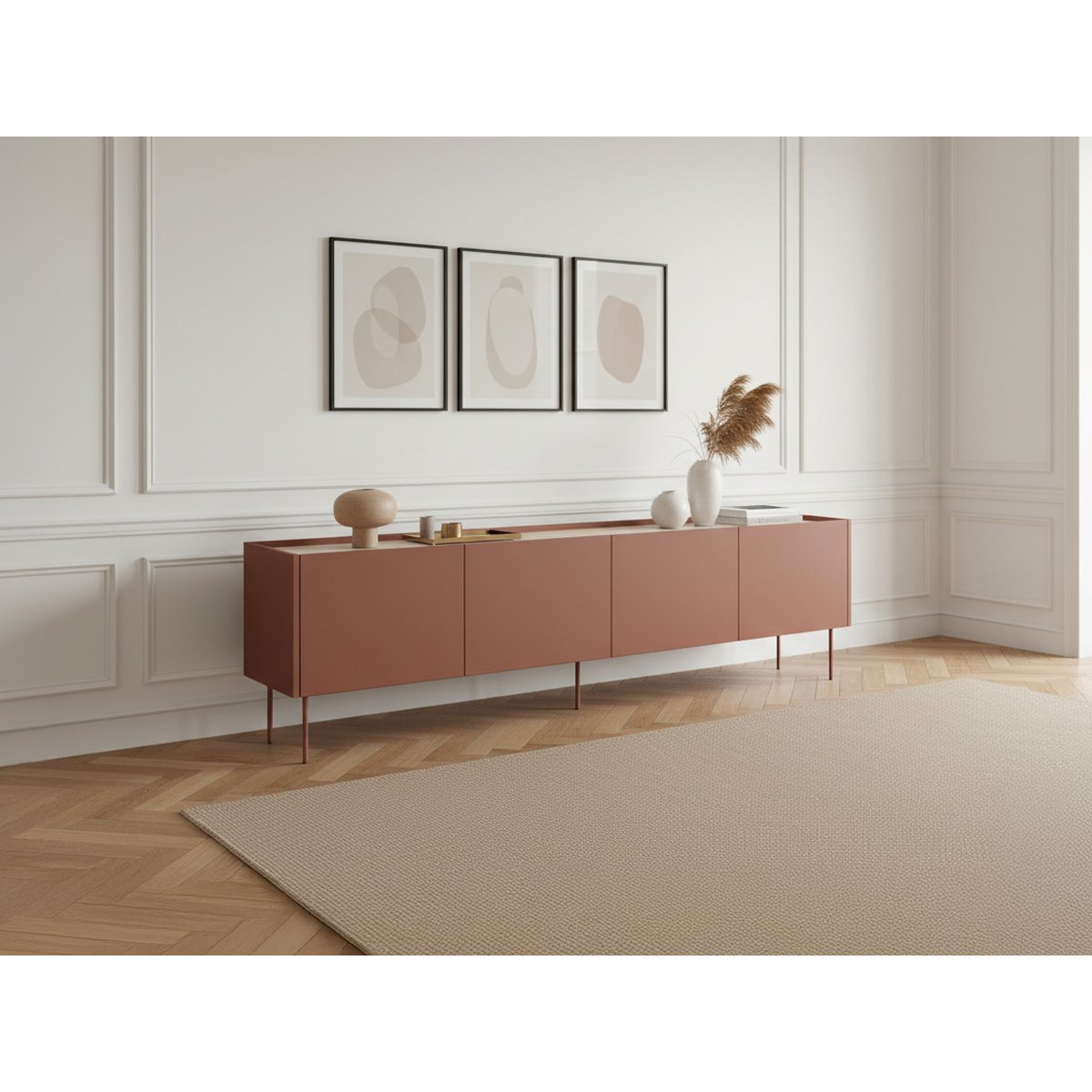 Meuble TV 220 cm panneaux de particules, ATLAS rouge, BOBOCHIC