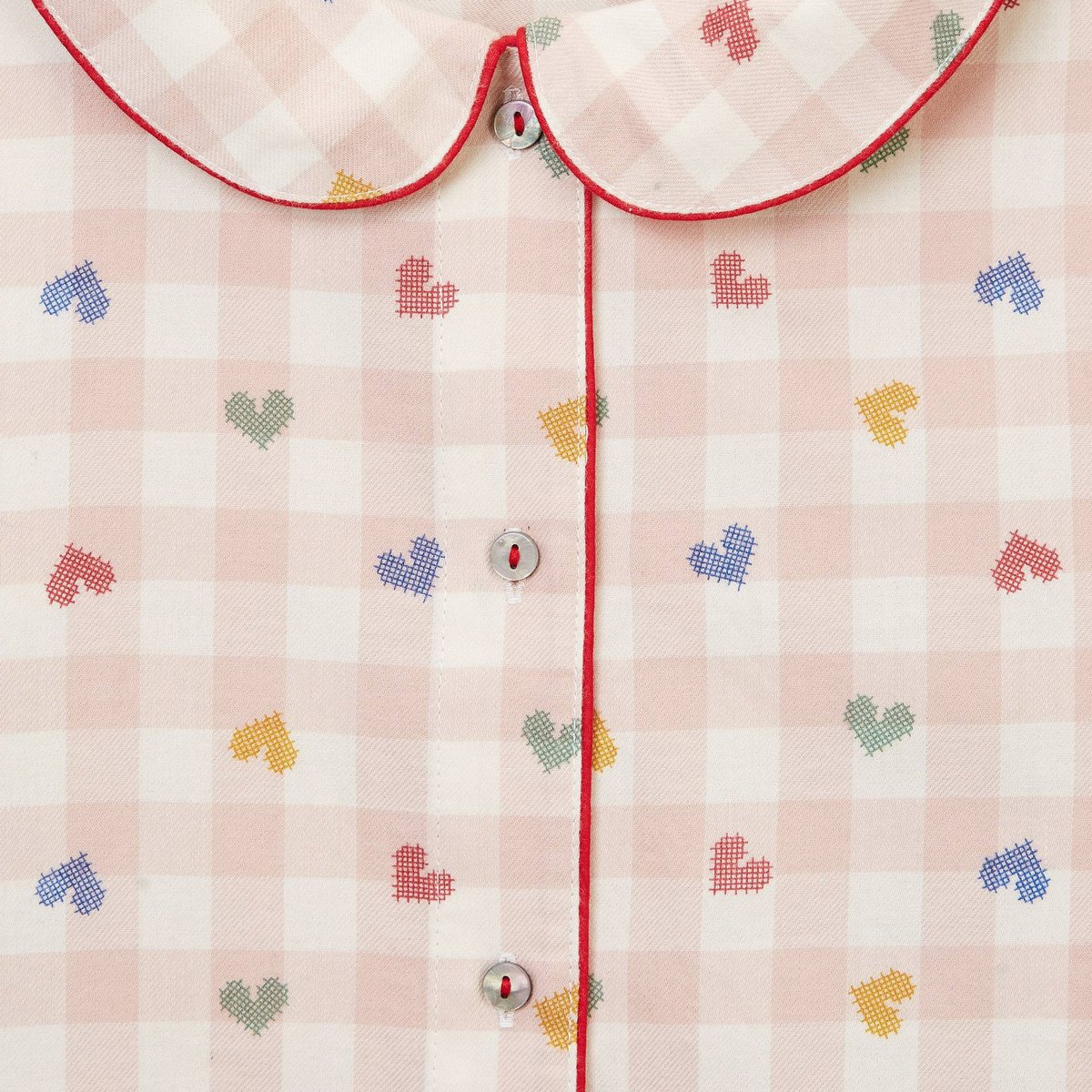 PYJAMA EN COTON IMPRIME VICHY COEUR dragee, MONOPRIX