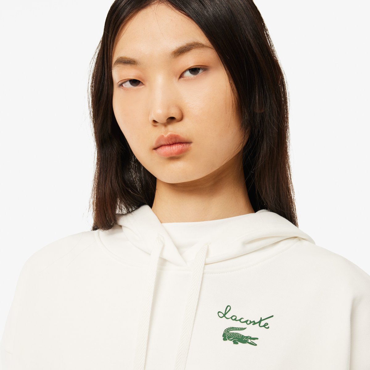 Sweatshirt à capuche molleton siglé blanc-70v, LACOSTE