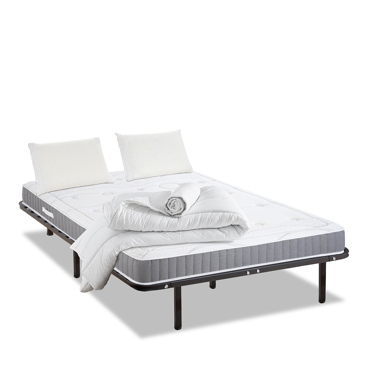 Prêt-à-dormir INTUITION avec Cadre à lattes, Couette, Oreillers et Protège-matelas blanc, OLYMPE LITERIE