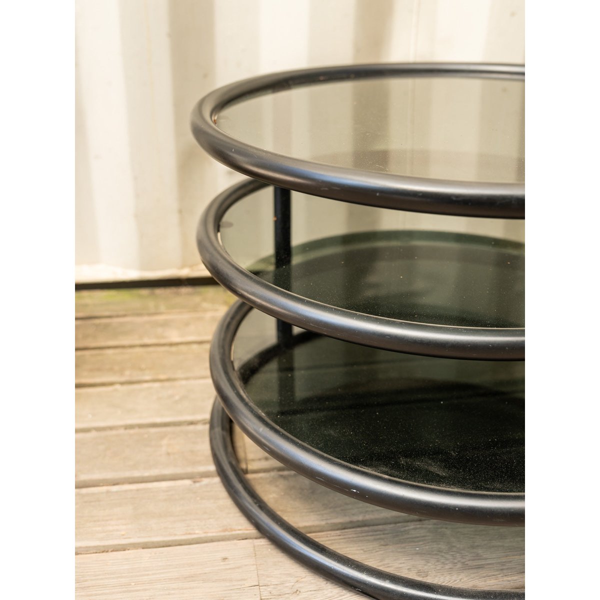 Table basse en métal noir et verre Donna N°1121 - Bon état noir, DEBONGOUT