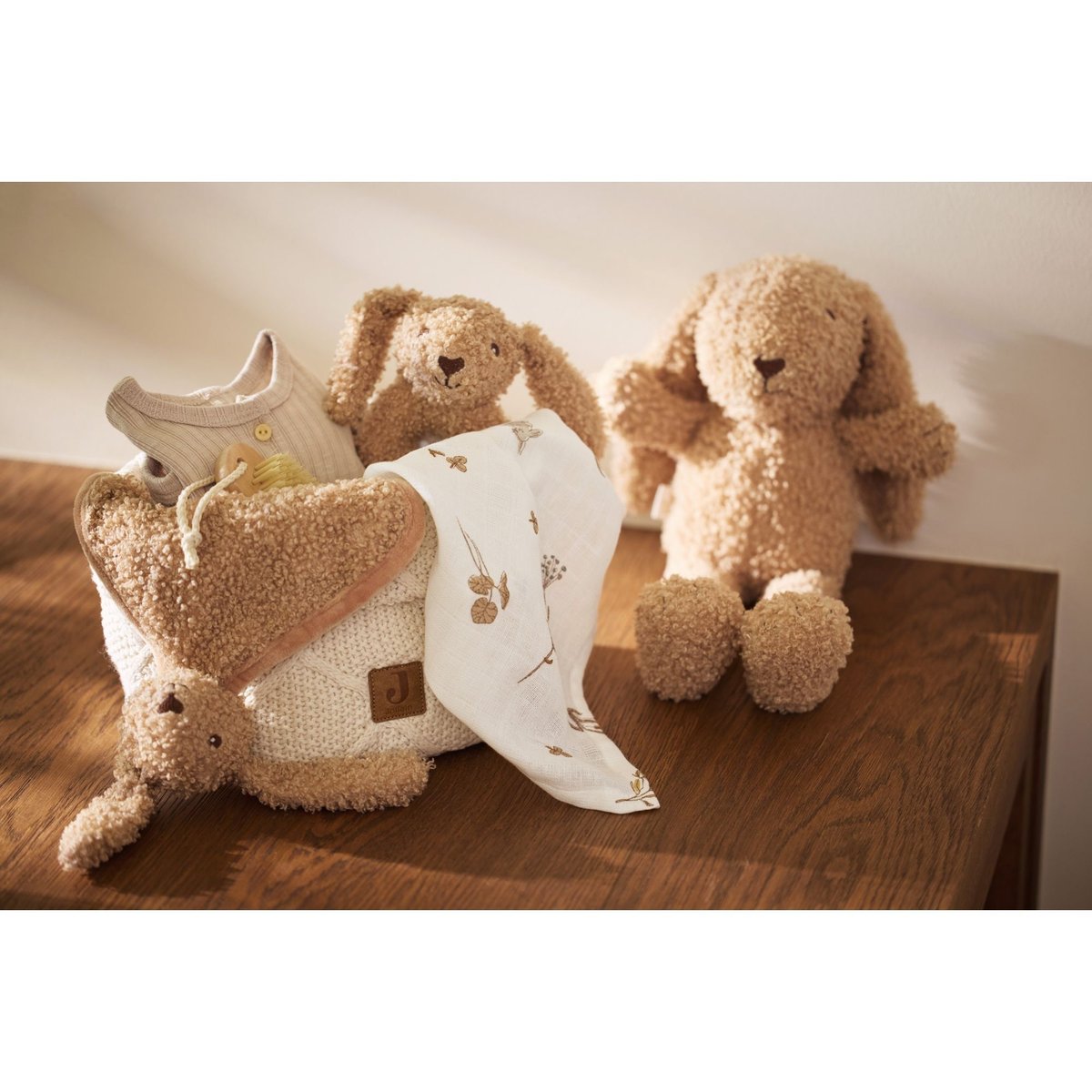 Doudou attache sucette lapin marron, JOLLEIN