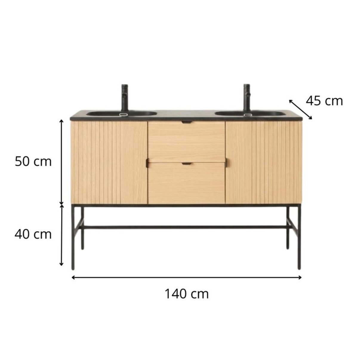 Meuble double vasque sur pieds chêne Studio bois, MOB IN