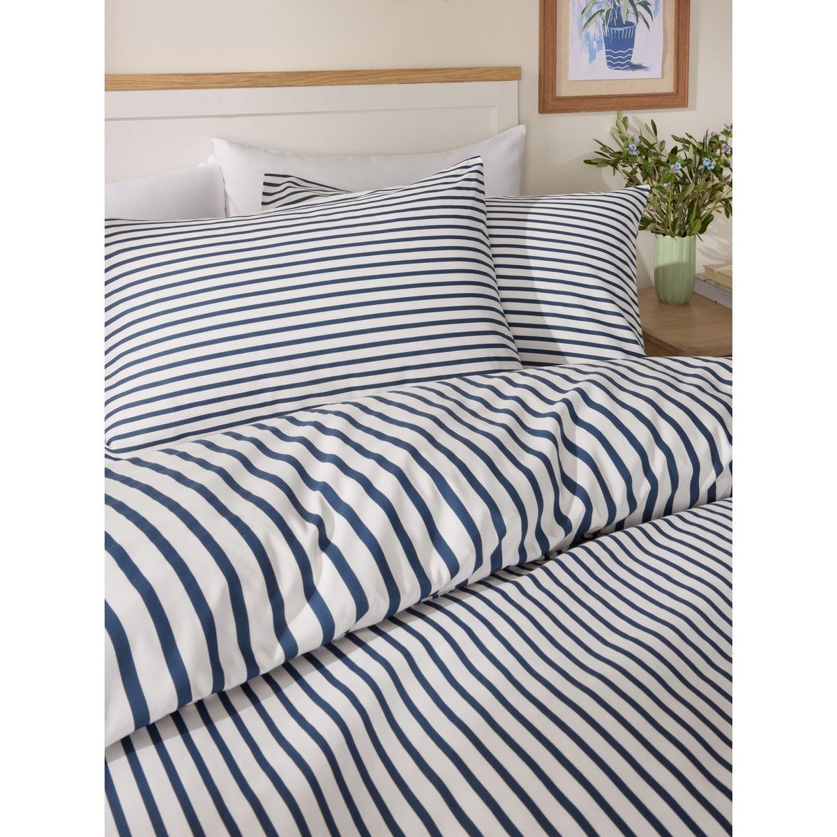 Housse de couette et taie réversibles rayure marine, NEXT