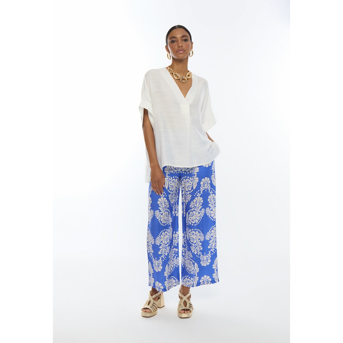 Pantalon large à imprimé paisley bleu clair, LOLA CASADEMUNT