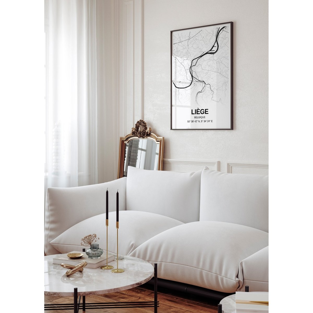 Affiche carte Liège - rectangle Noir et Blanc blanc, L'AFFICHERIE