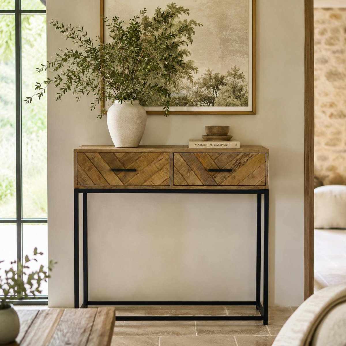Console d'entrée en bois de manguier 2 tiroirs BRIX bois naturel, PIER IMPORT