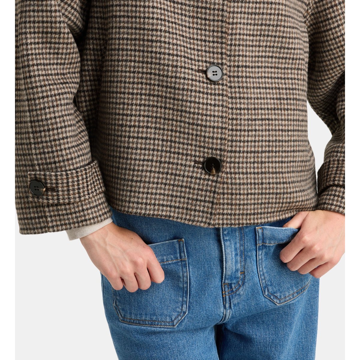 Veste droite courte arthur check marron, GALERIES LAFAYETTE