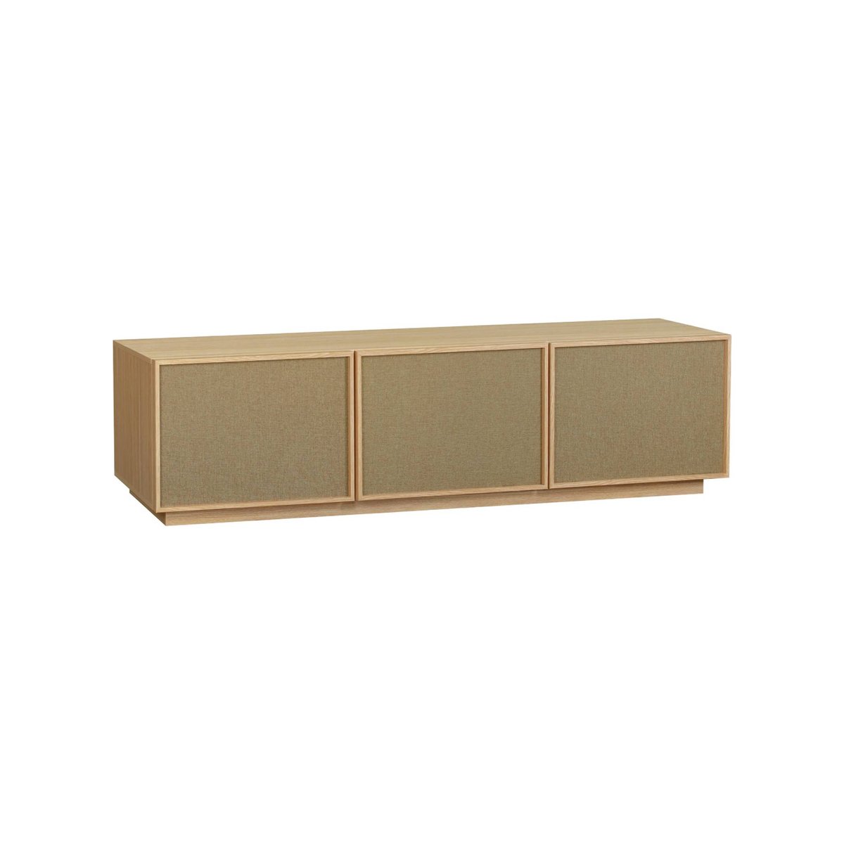 Meuble TV décor bois et tissu 3 portes 180cm KUBA naturel, SWEEEK