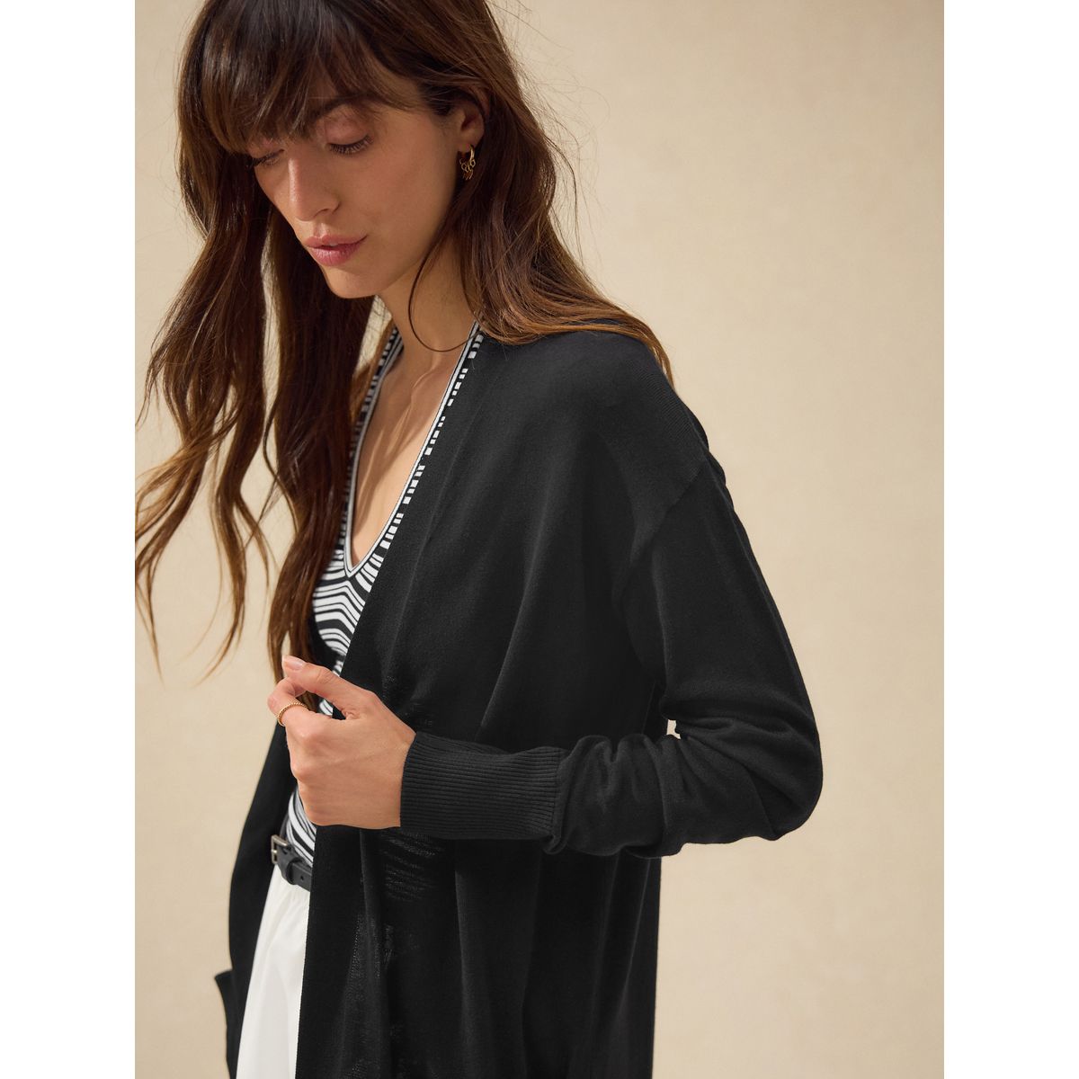 Cardigan long et doux en coton majoritaire noir, NEXT