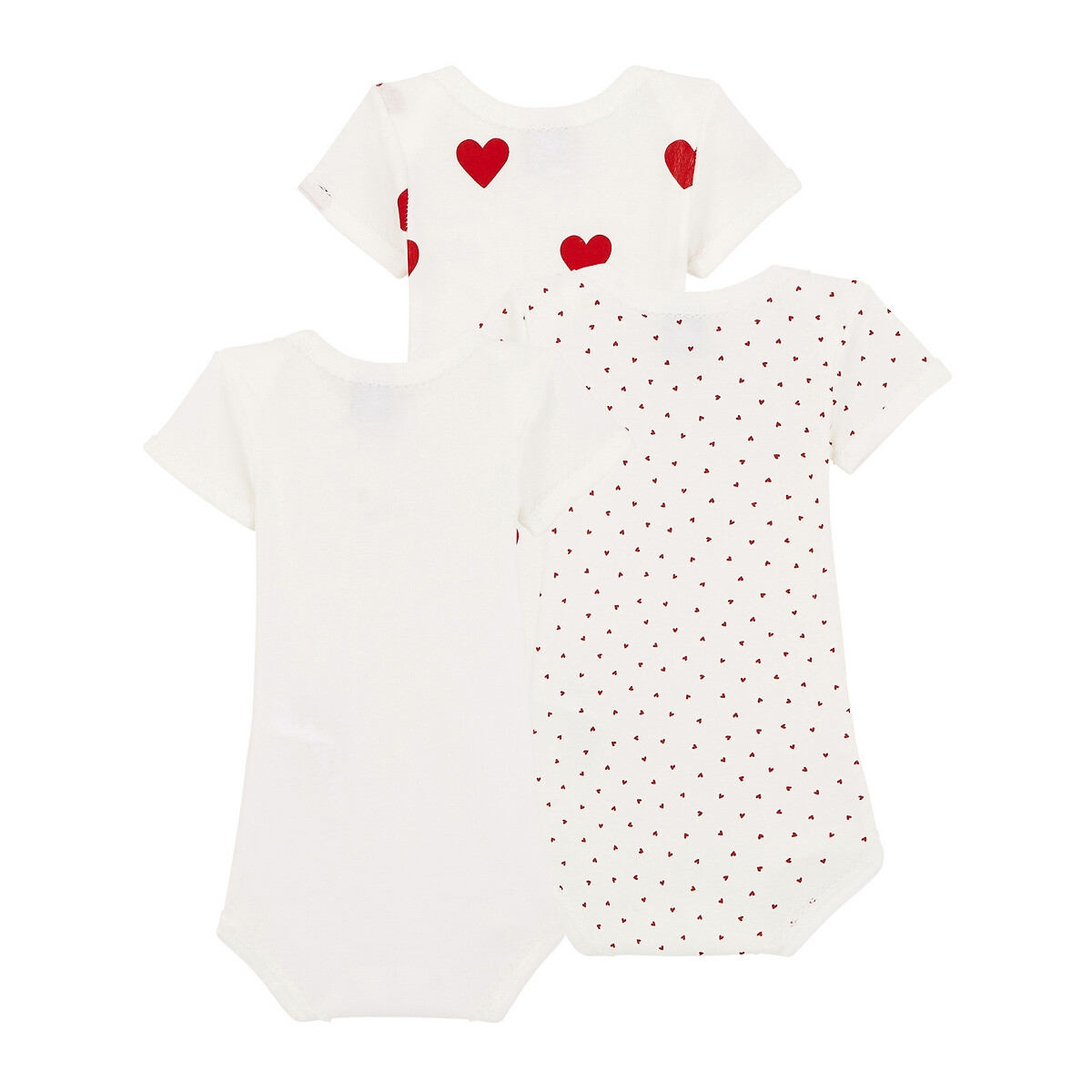 Pack of 3 Bodysuits with Short Sleeves heart print, PETIT BATEAU
