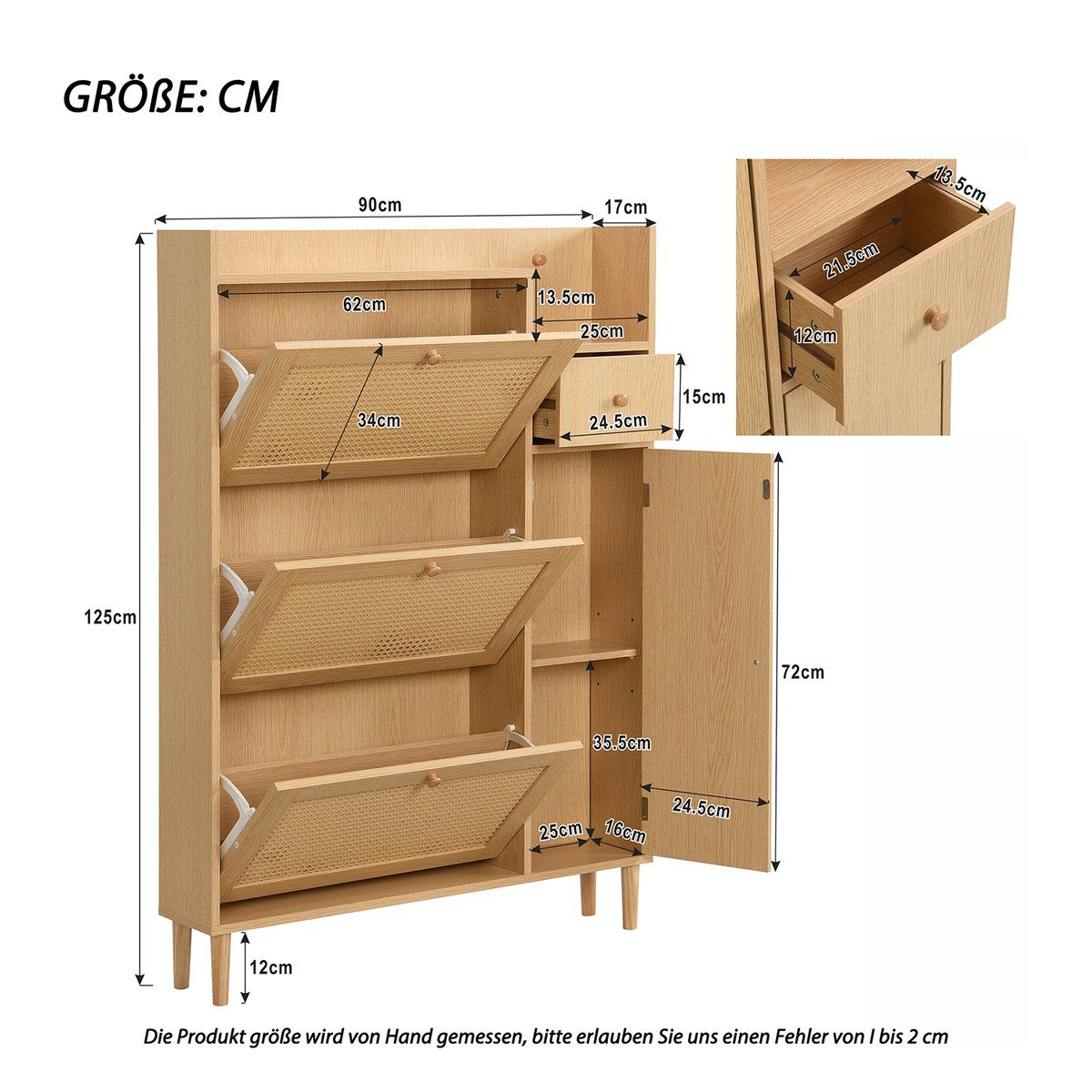 Meuble à chaussures 4 portes et 1 tiroir,JORDIC chêne, MEUBLES COSY