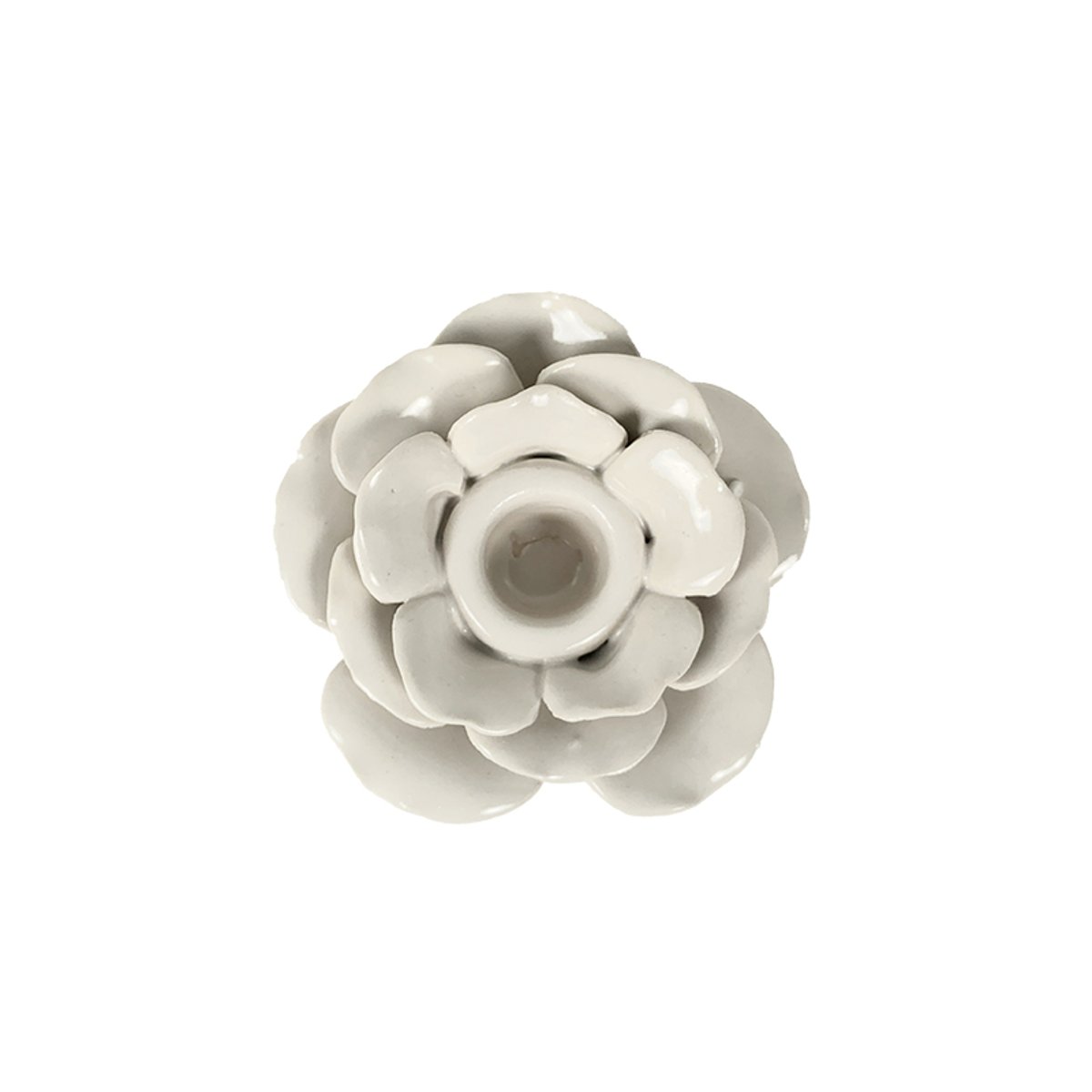 Bougeoir fleur céramique 9.6x9.3x4cm blanc, EMDE