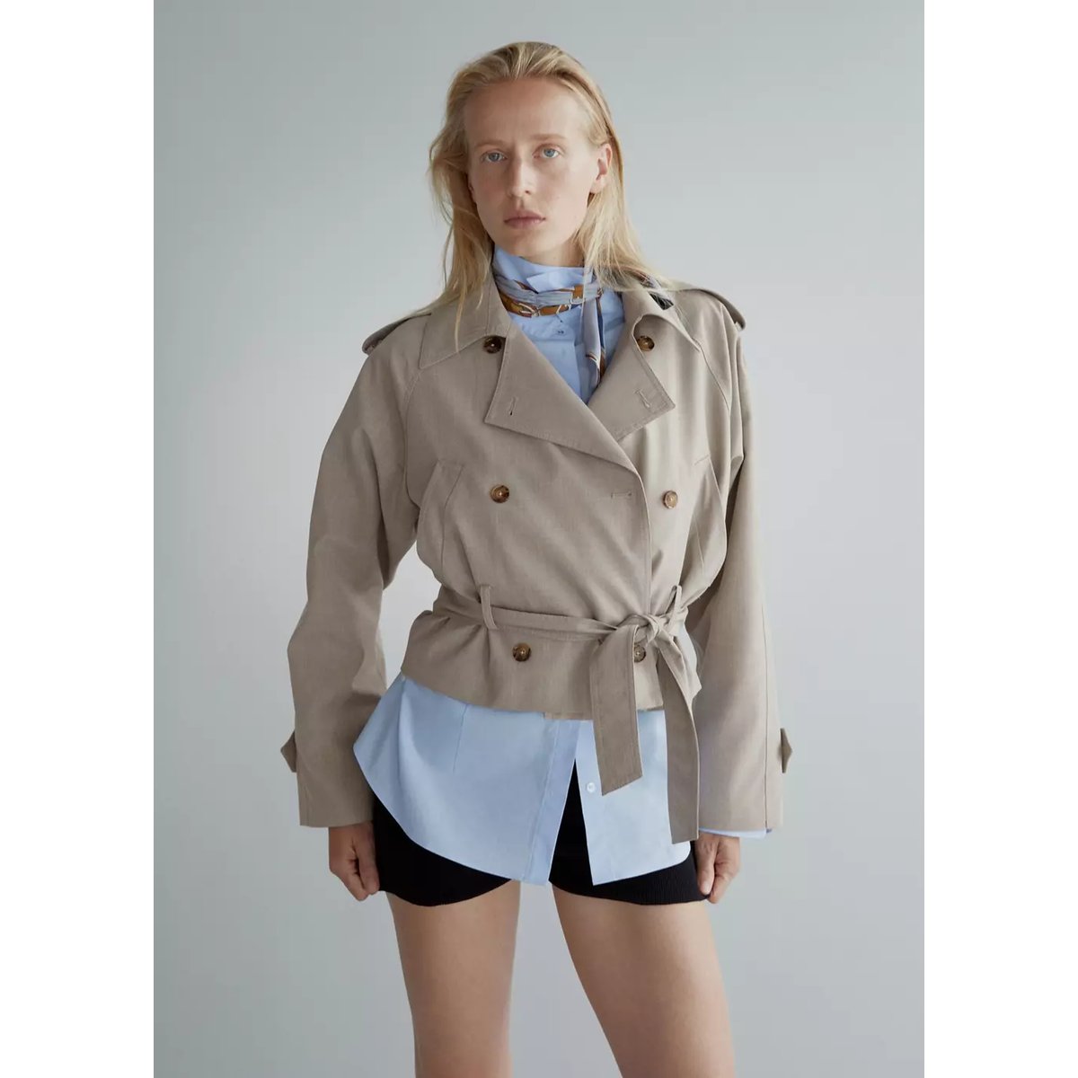 Trench court ceinture beige, MANGO