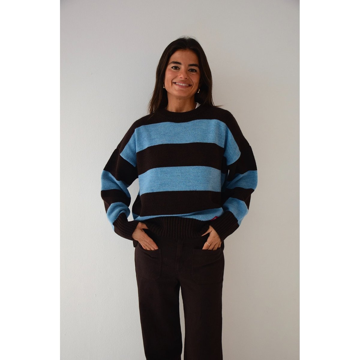 Pull rayé col rond ALEX bleu / marron, MINDTRAVELER
