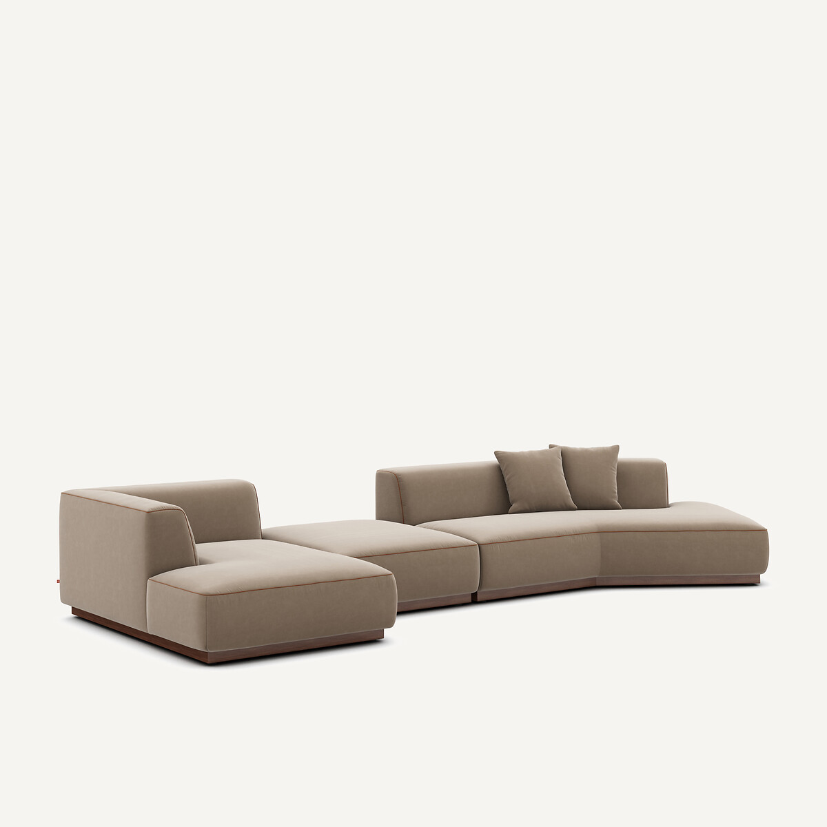 Canapé d'angle gauche ouvert avec repose-pieds en velours, JACOPO beige cendré, AM.PM