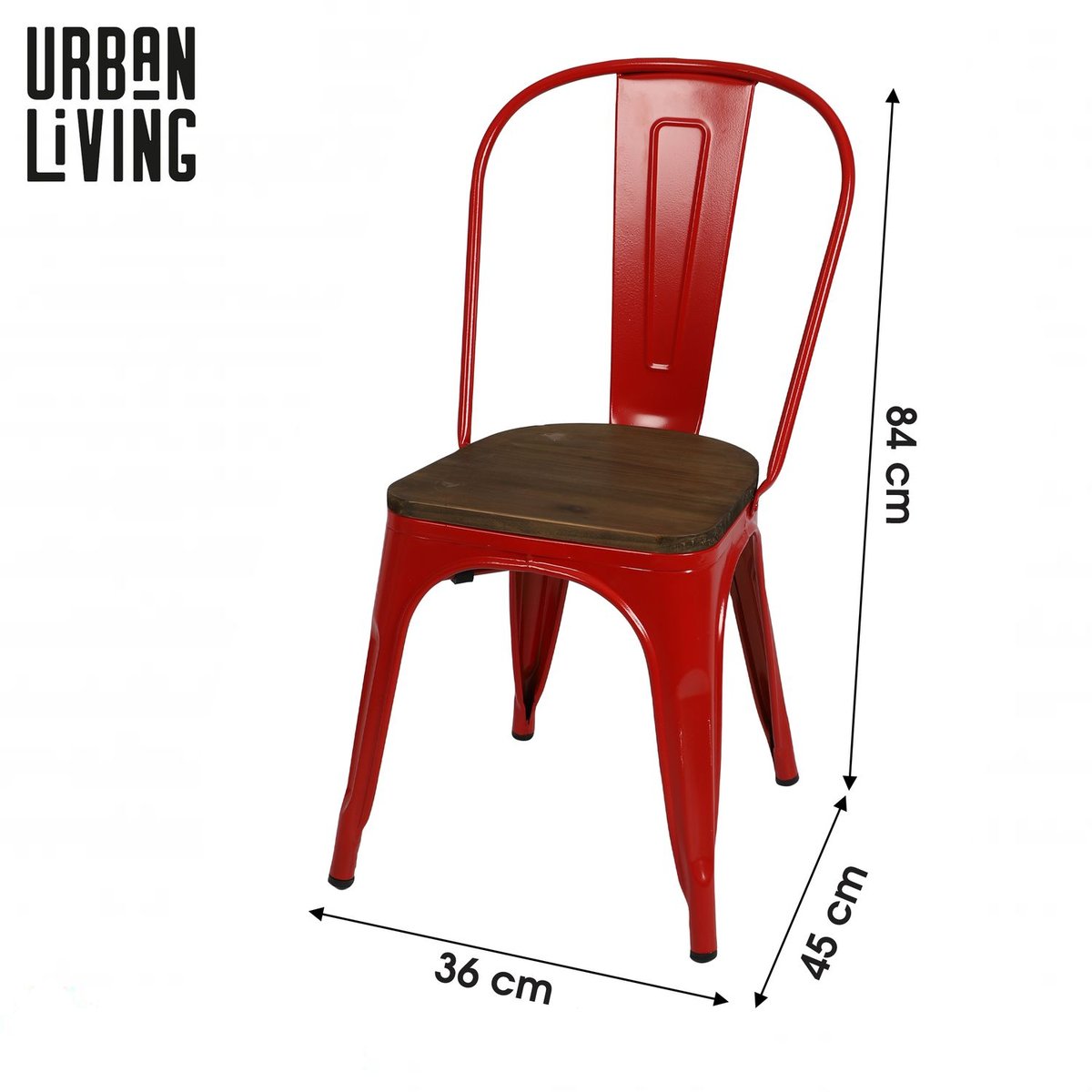 Lot de 4 chaises bistrot en bois et métal design vintage LIV rouge, TOILINUX