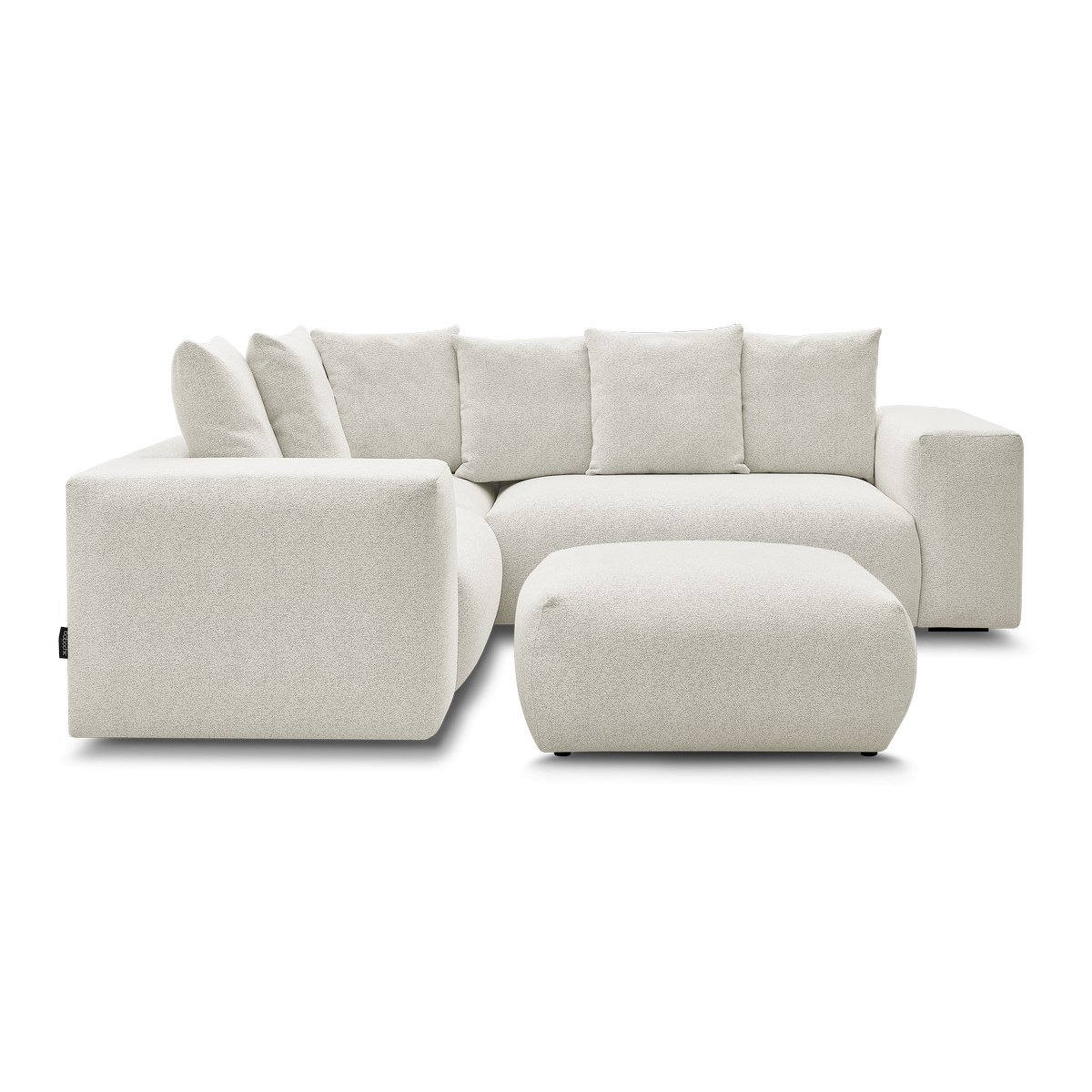 Canapé modulable 4 places en tissu chiné avec pouf, VOLTAIRE blanc, BOBOCHIC