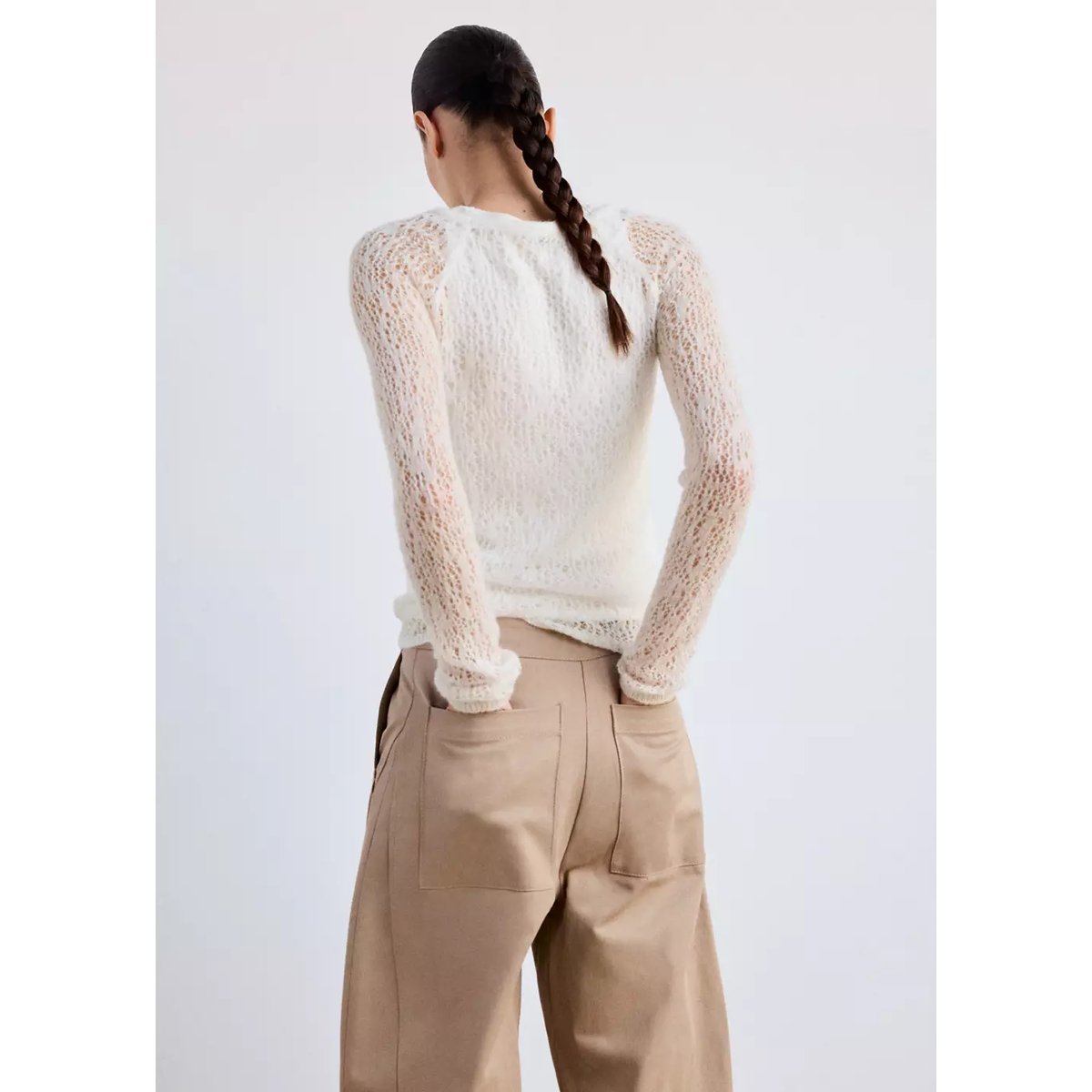 Pull superposé maille ajourée écru, MANGO