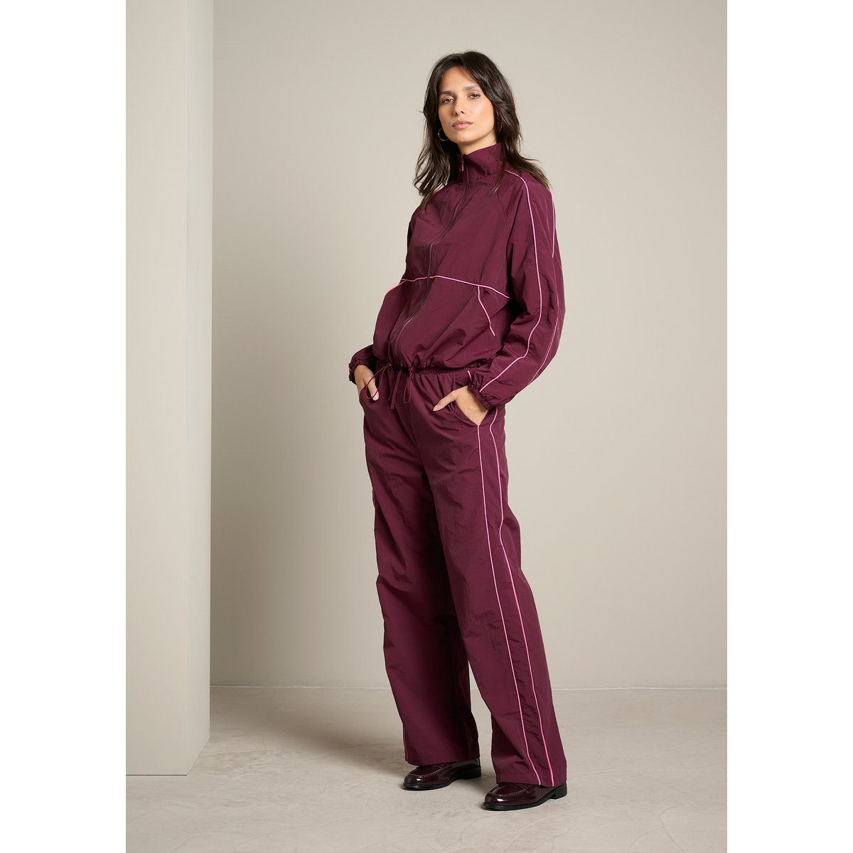 Veste zippée à passepoil bordeau wine, LOLALIZA