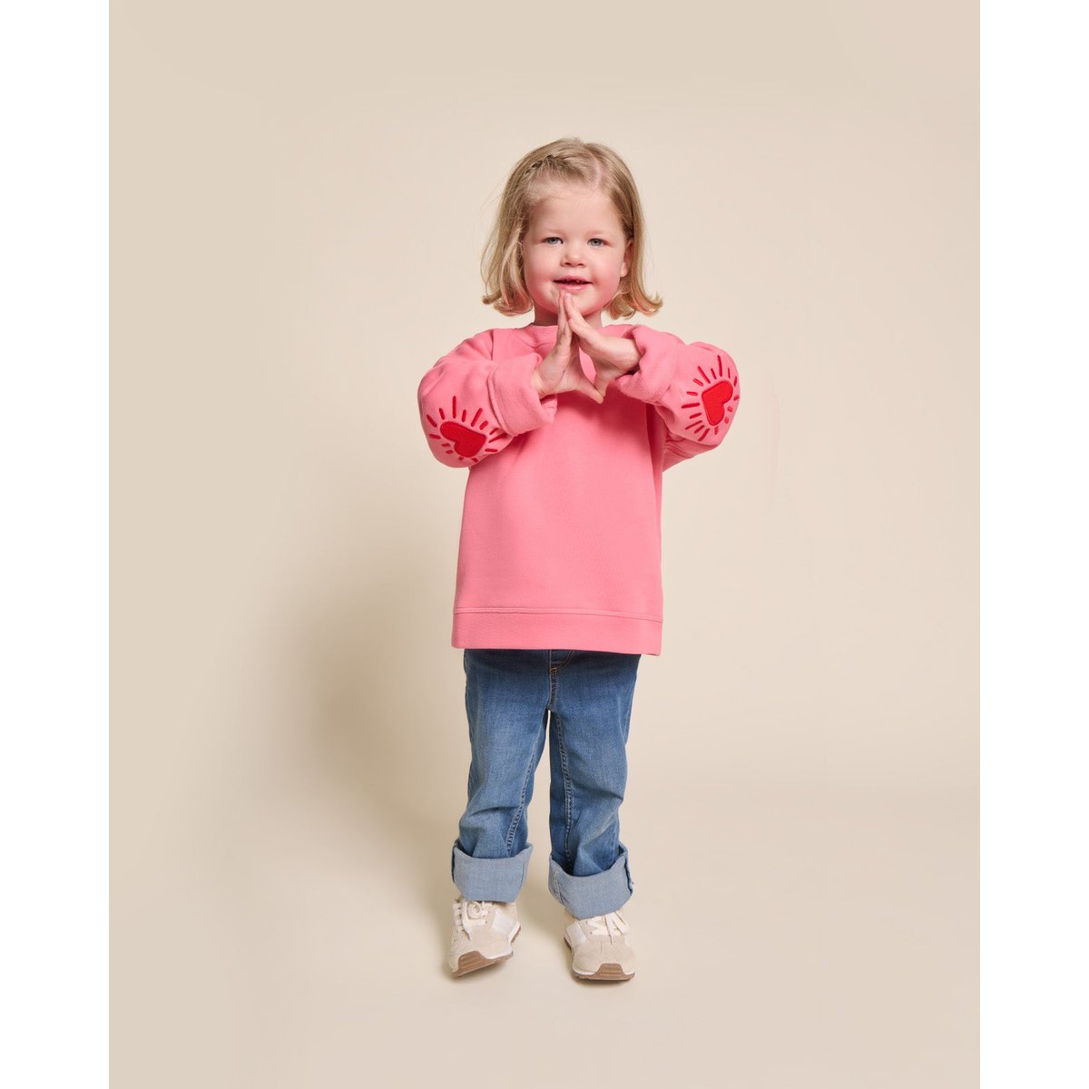 Sweat avec coudières en coton bio, CŒUR SOLAIRE rose - rose, EMOI EMOI