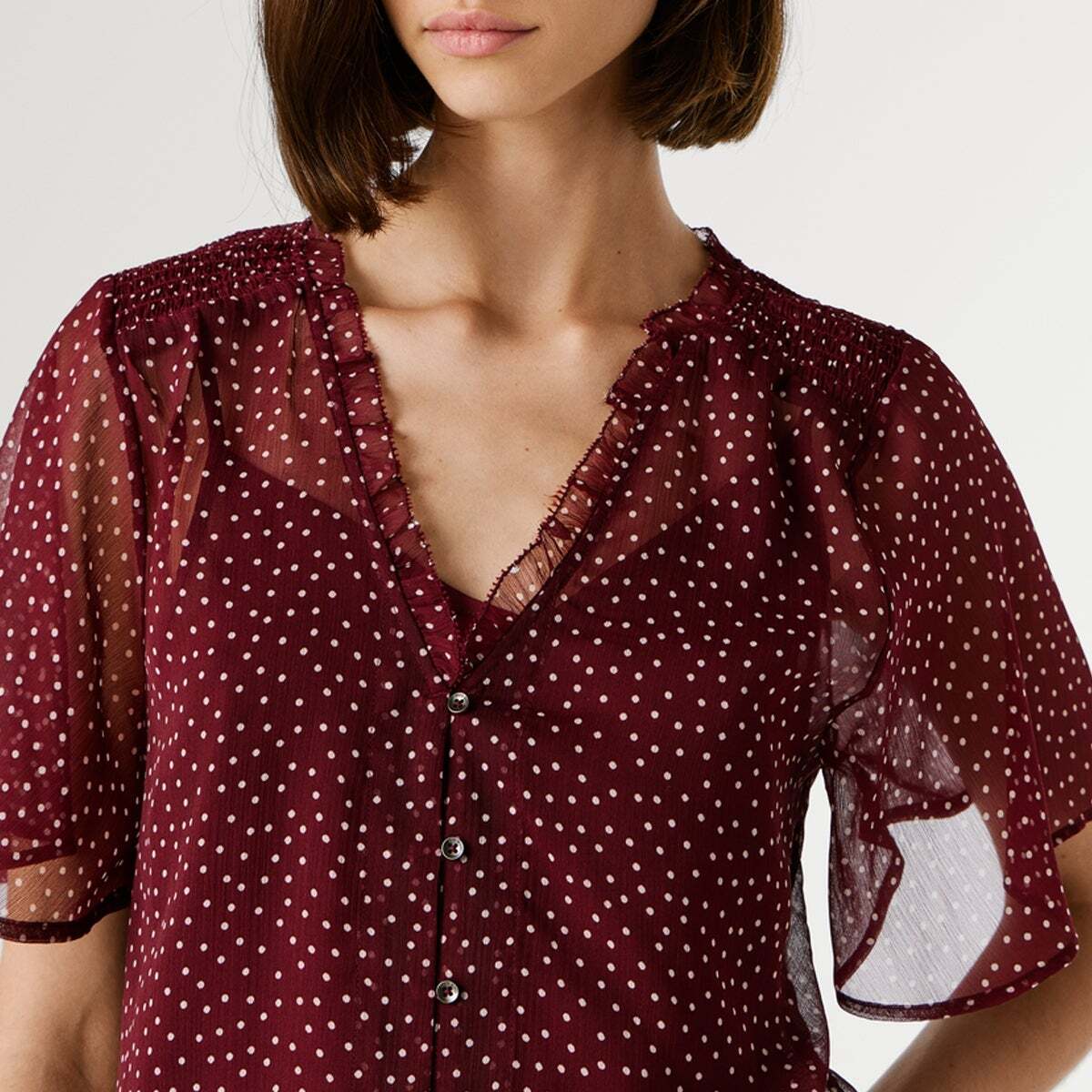 Blouse À Imprimé À Pois En Chiffon rouge lotus, PEPE JEANS