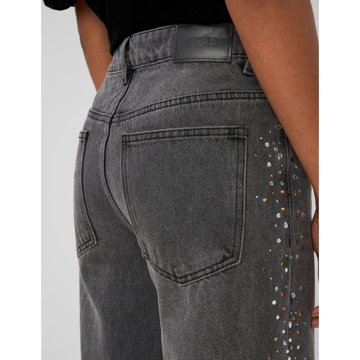 Jean droit strass gris foncé, BZB
