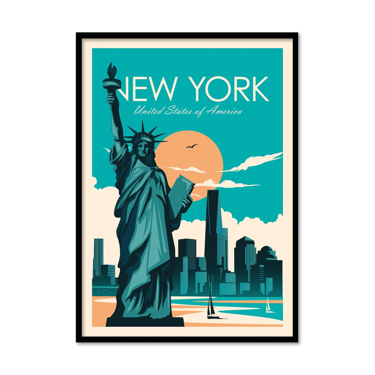 Affiche d’art et cadre noir 50 x 70 cm - New York - Studio Inception affiche d'art avec cadre bois noir, WALL EDITIONS