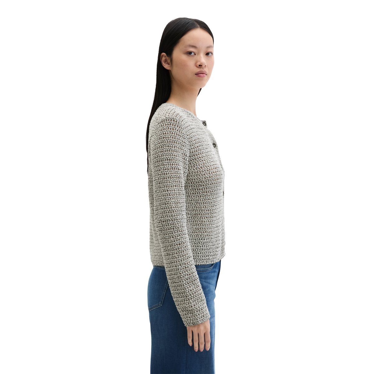Cardigan regular en fil bicolore nature, MARC O'POLO